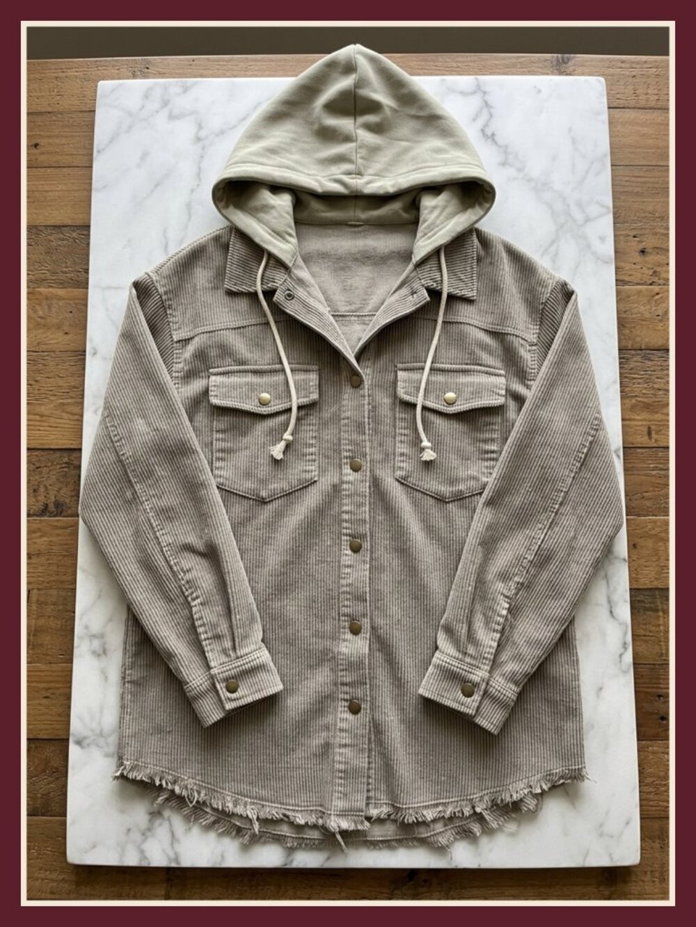 Women's Corduroy Shacket Jacket Button Down Hooded Coat